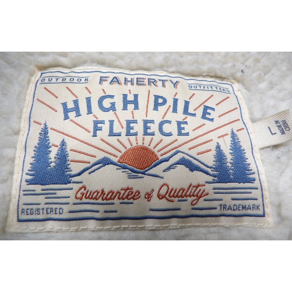 Faherty Men L Vintage Blue Plaid Sherpa High Pile Fleece Wool CPO Shirt Jacket - Picture 4 of 16